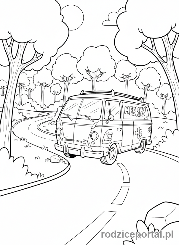 Kolorowanka Scooby Doo - Wehikuł Tajemnic jadący po drodze