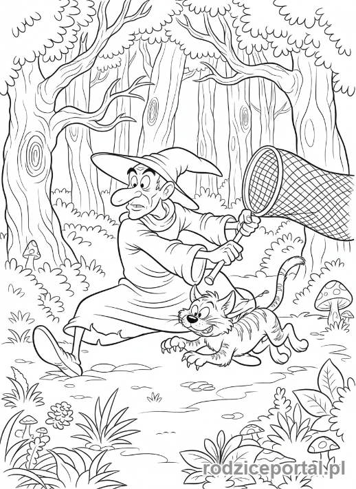 Kolorowanka Smerfy - Gargamel i Klakier goniący Smerfy