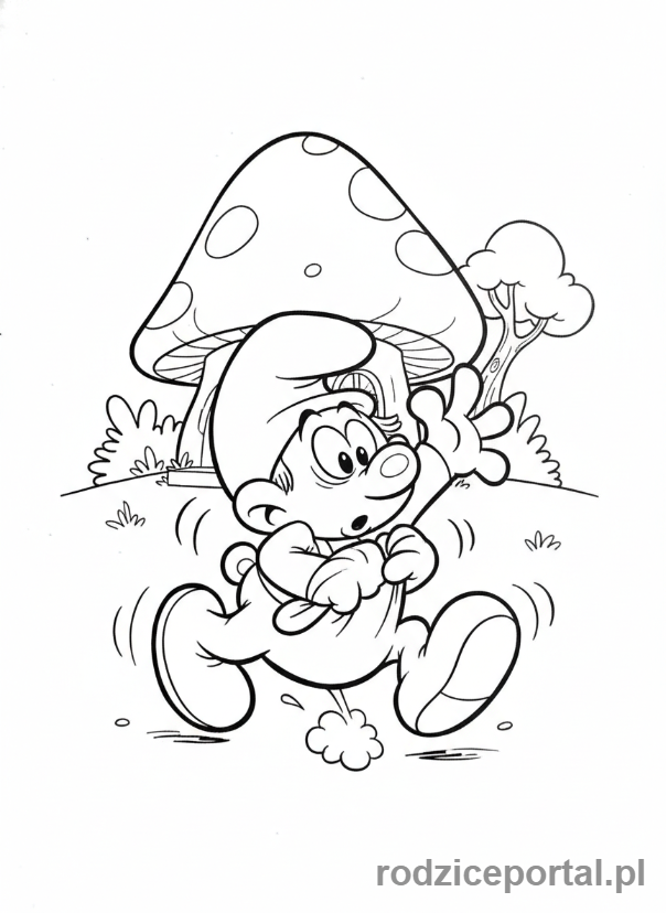 Kolorowanka Smerfy - Smerf Ciamajda przewracający się, komiczny widok