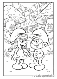 Kolorowanka Smerfy - Smerfetka i Papa Smerf rozmawiający