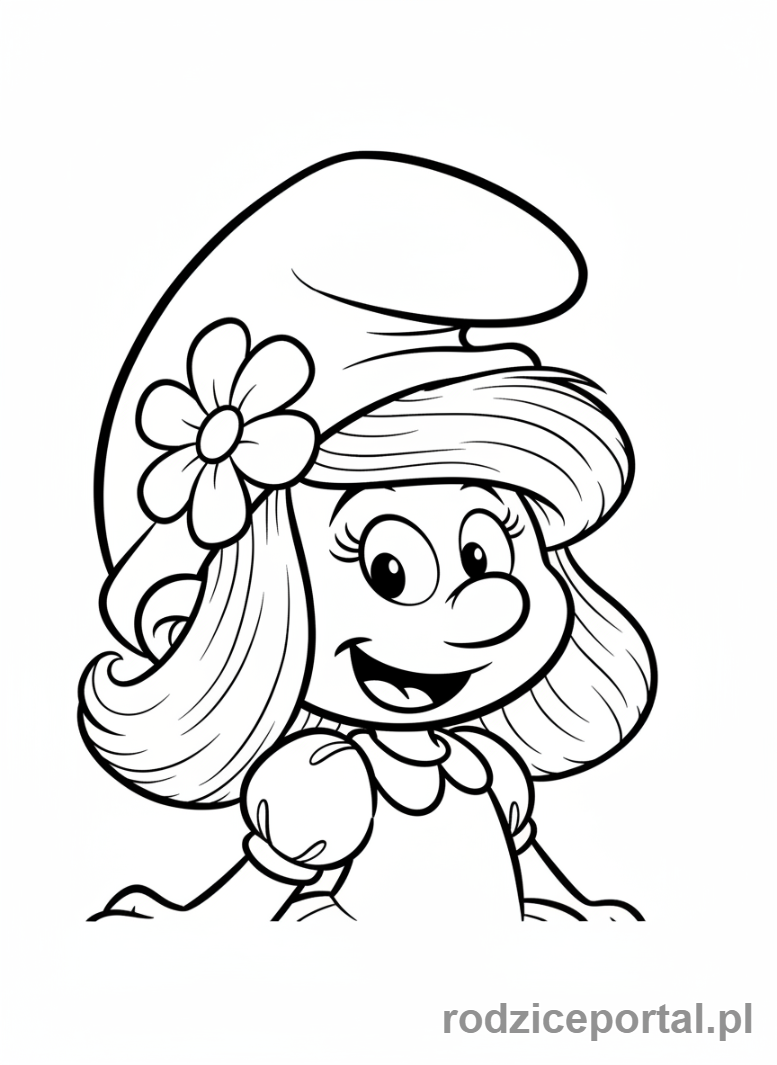 Kolorowanka Smerfy - Smerfetka uśmiechnięta, zbliżenie