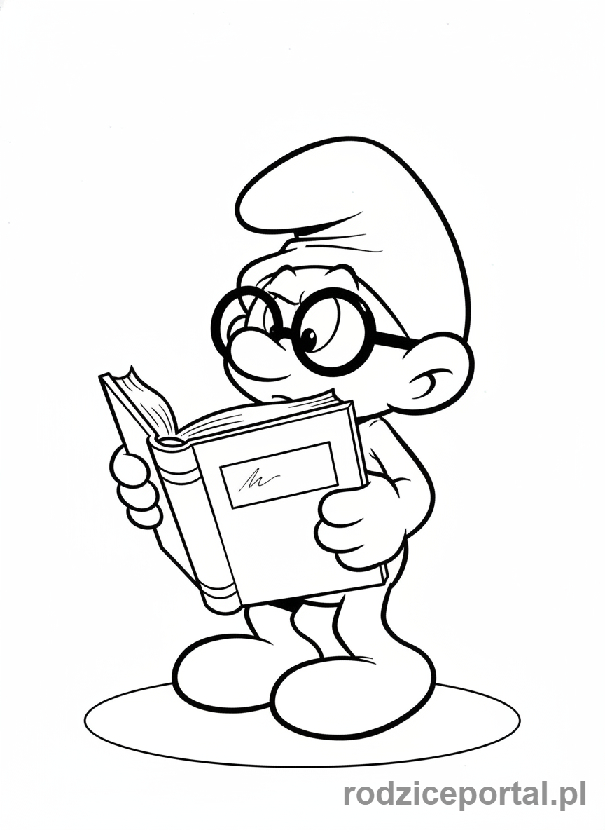 Kolorowanka Smerfy - Ważniak Smerf czytający książkę