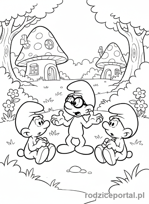 Kolorowanka Smerfy - Ważniak Smerf wyjaśniający innym