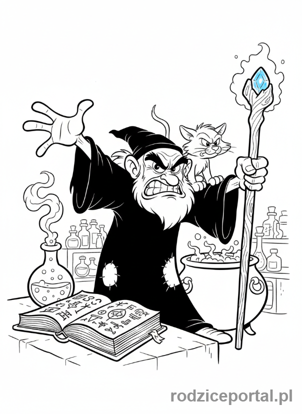 Kolorowanka Smerfy - Zły Gargamel planujący pułapkę