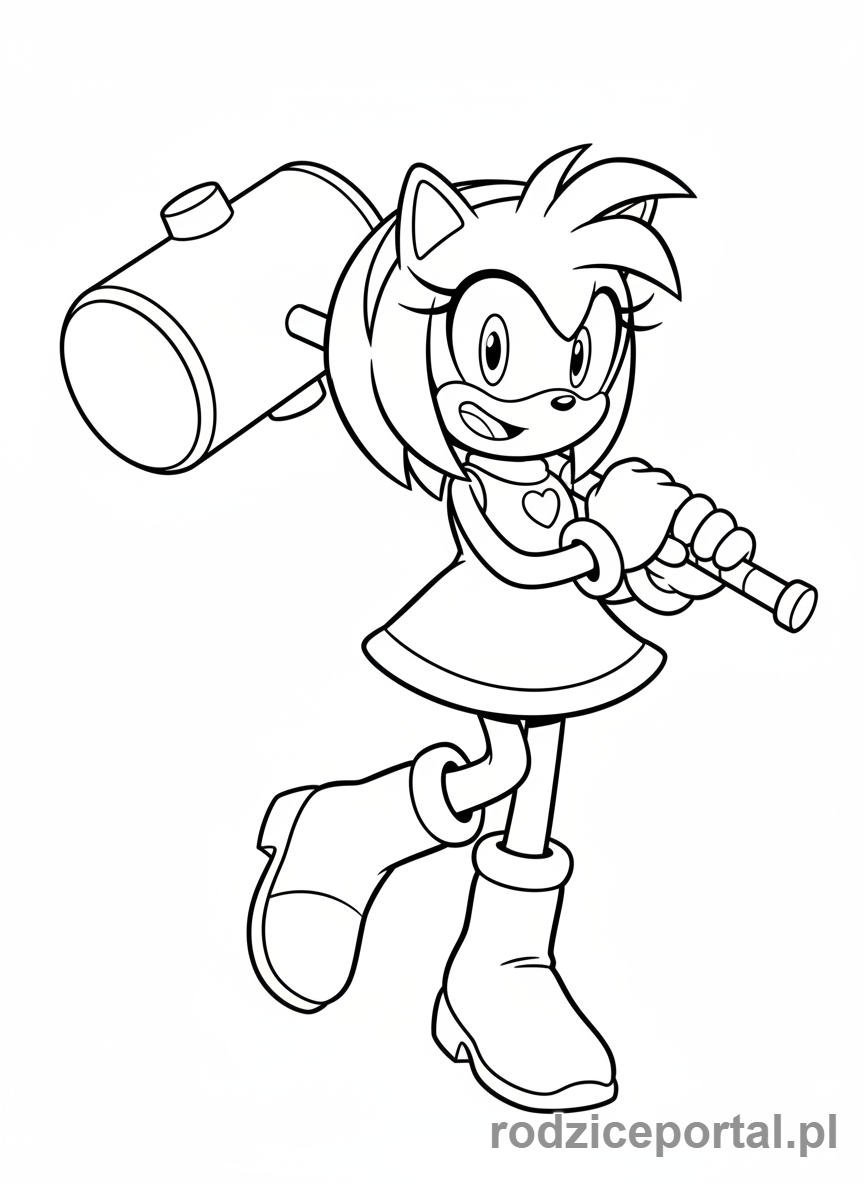 Kolorowanka Sonic - Amy Rose z młotem Piko Piko