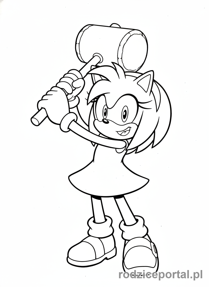 Kolorowanka Sonic - Amy Rose z młotkiem Piko Piko