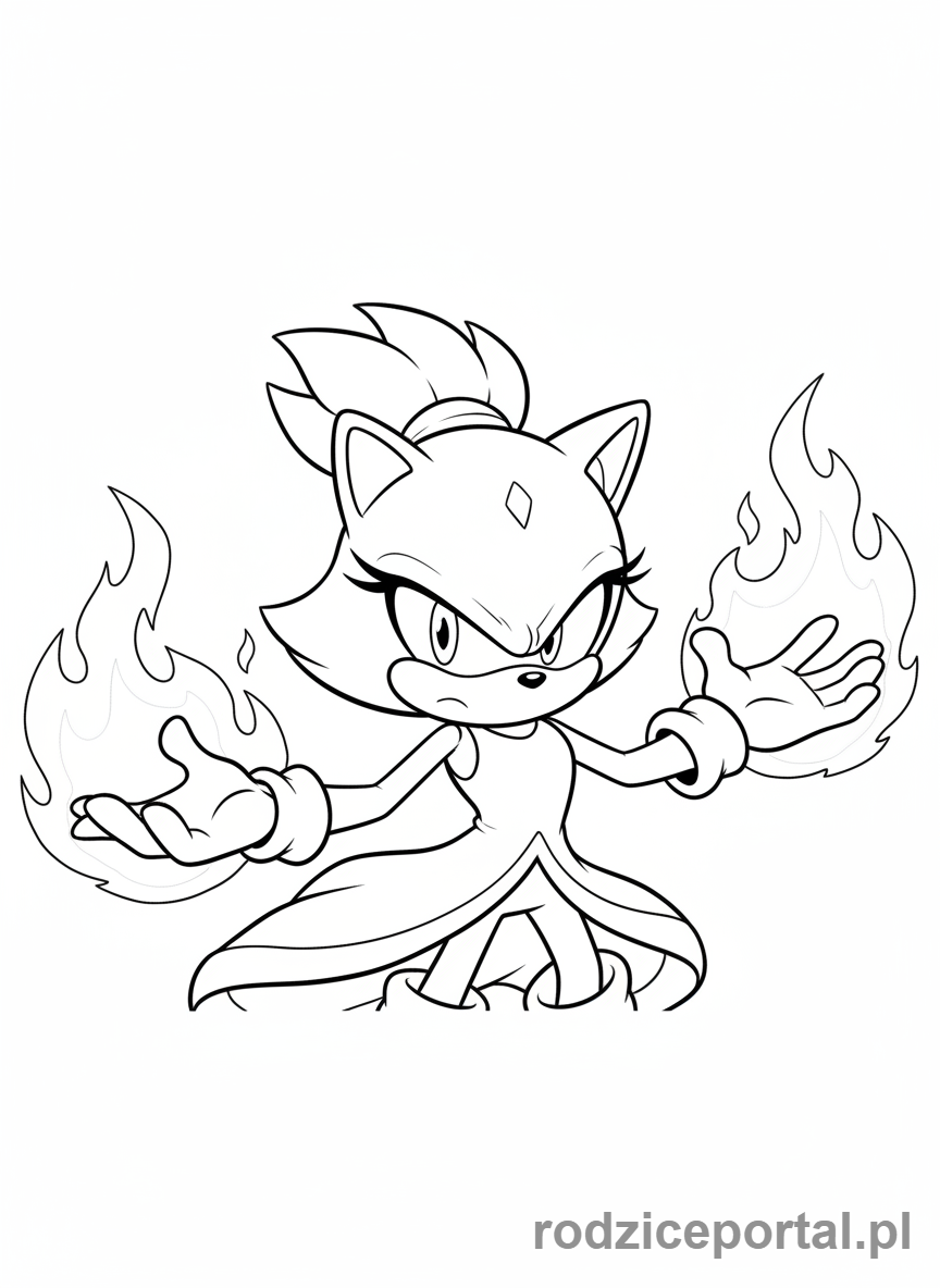 Kolorowanka Sonic - Blaze the Cat używająca swoich płomieni