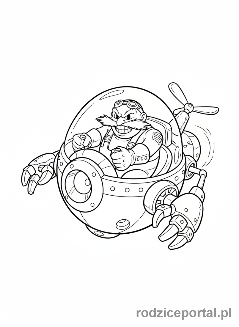 Kolorowanka Sonic - Dr Eggman w swoim pojeździe