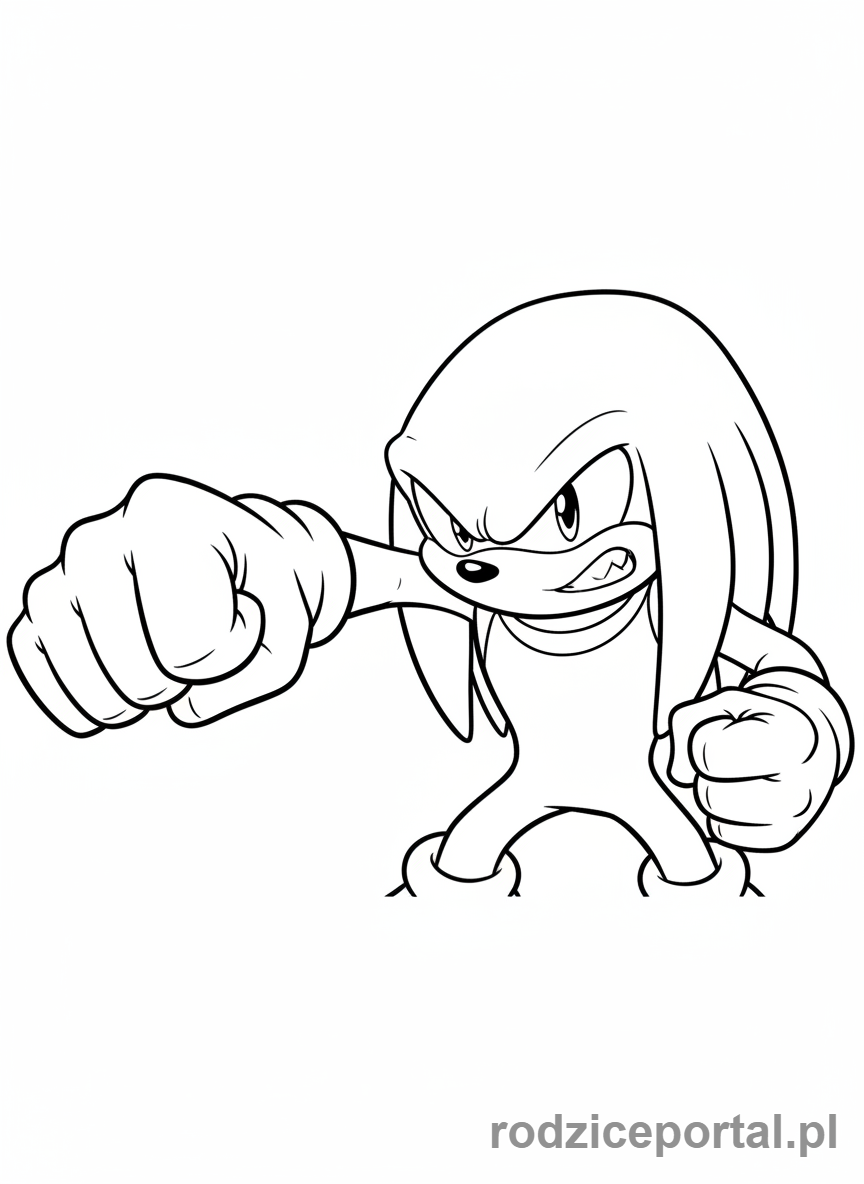 Kolorowanka Sonic - Knuckles The Echidna uderzający pięścią
