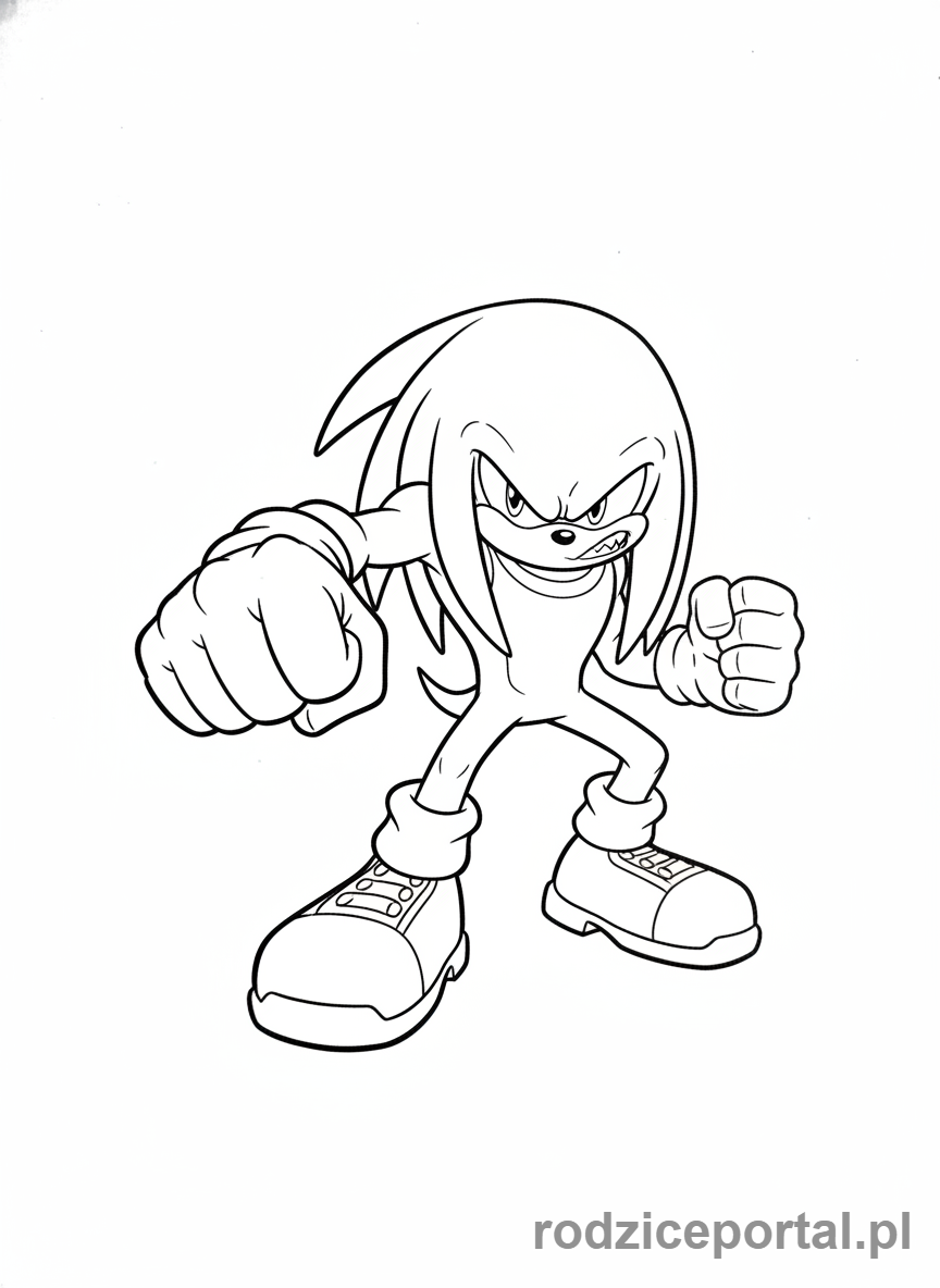Kolorowanka Sonic - Knuckles uderzający pięścią