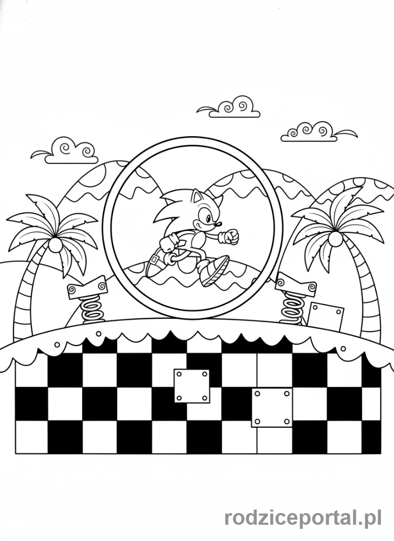 Kolorowanka Sonic - Scena z Green Hill Zone