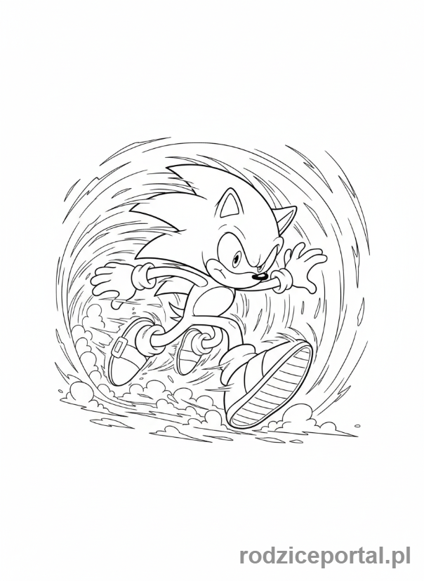 Kolorowanka Sonic - Sonic biegnący z dużą prędkością