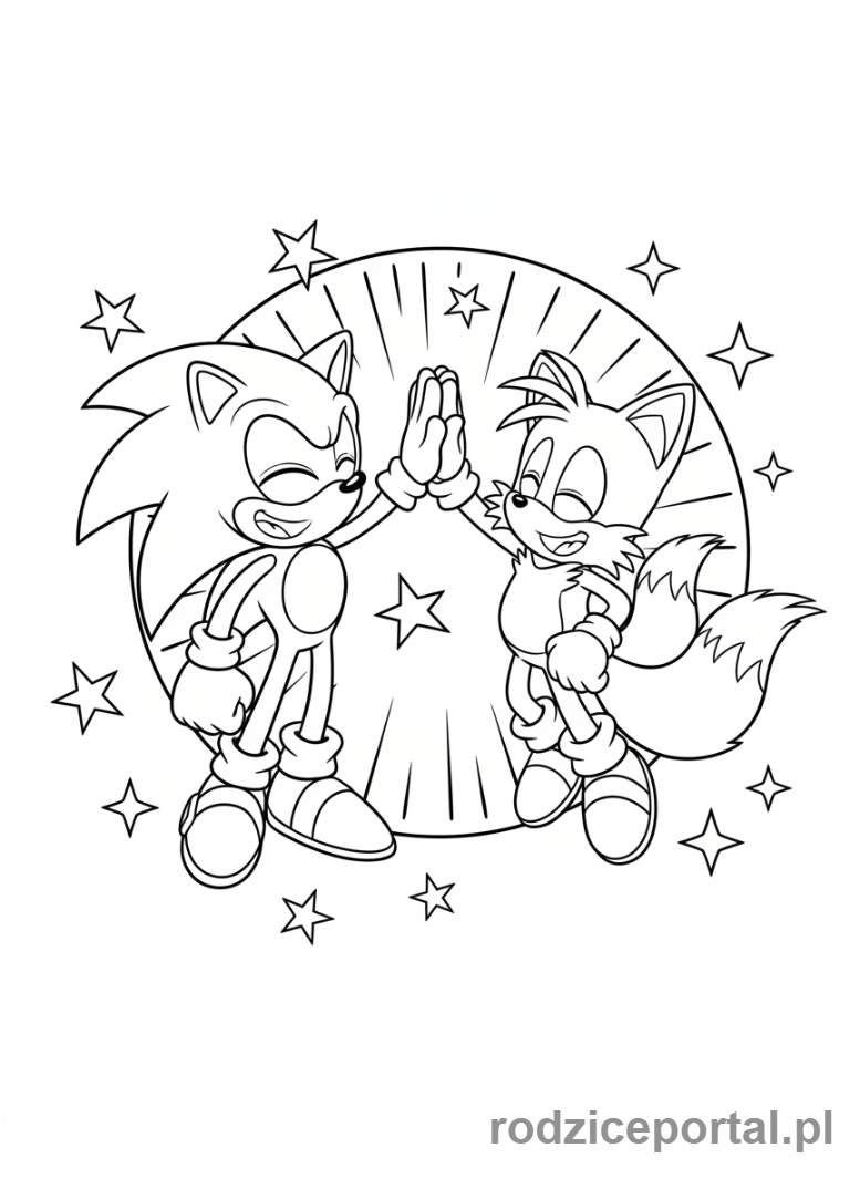 Kolorowanka Sonic - Sonic i Tails bawiący się razem