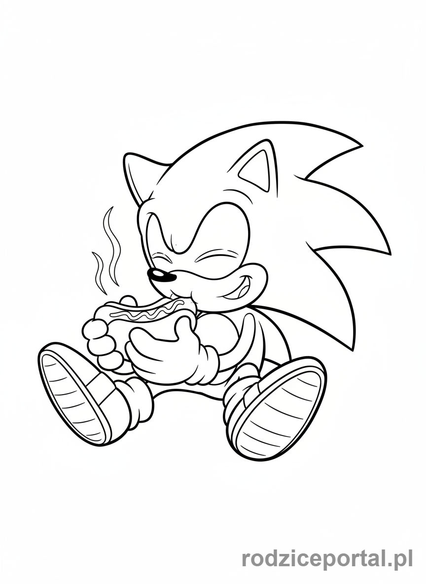 Kolorowanka Sonic - Sonic jedzący hot doga