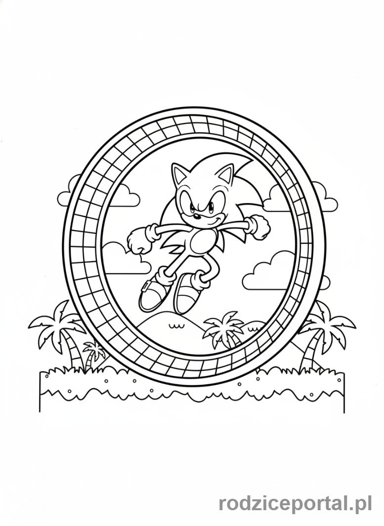 Kolorowanka Sonic - Sonic skaczący po pętli