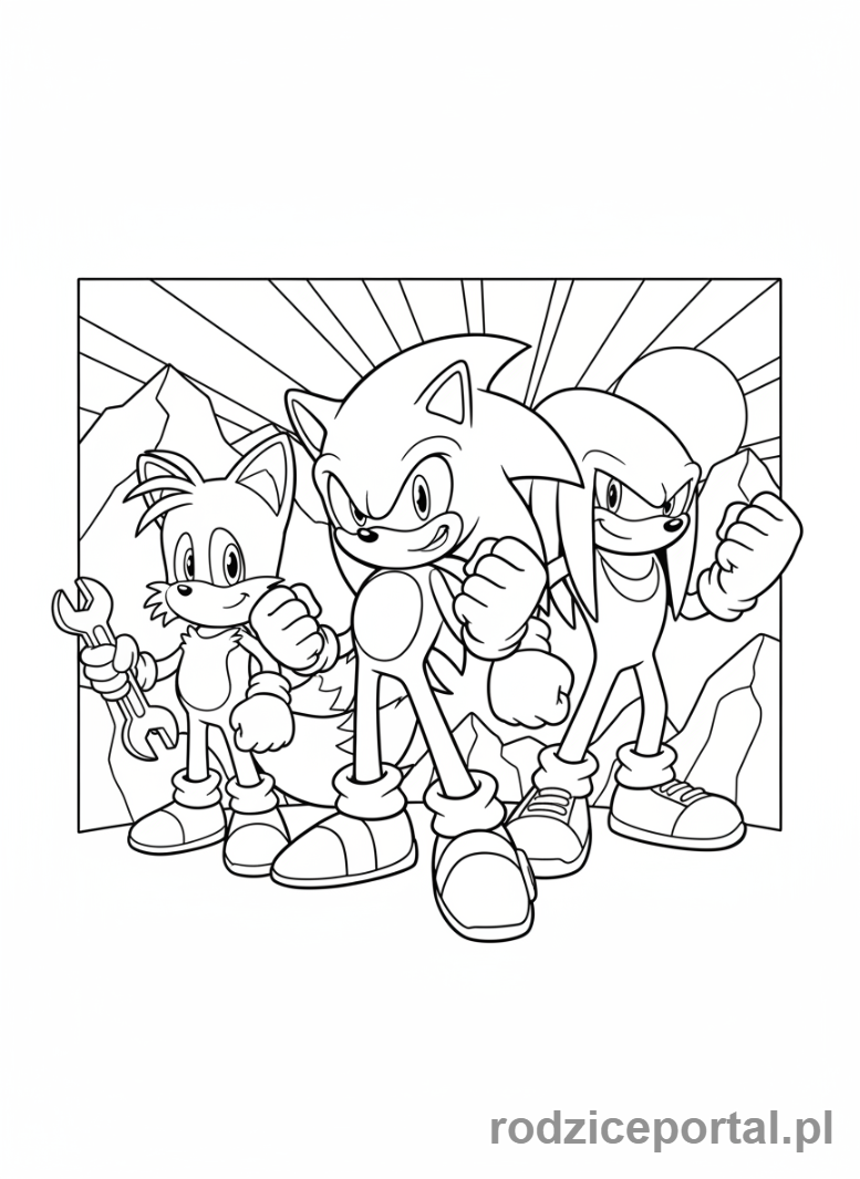 Kolorowanka Sonic - Team Sonic (Sonic, Tails, Knuckles) razem