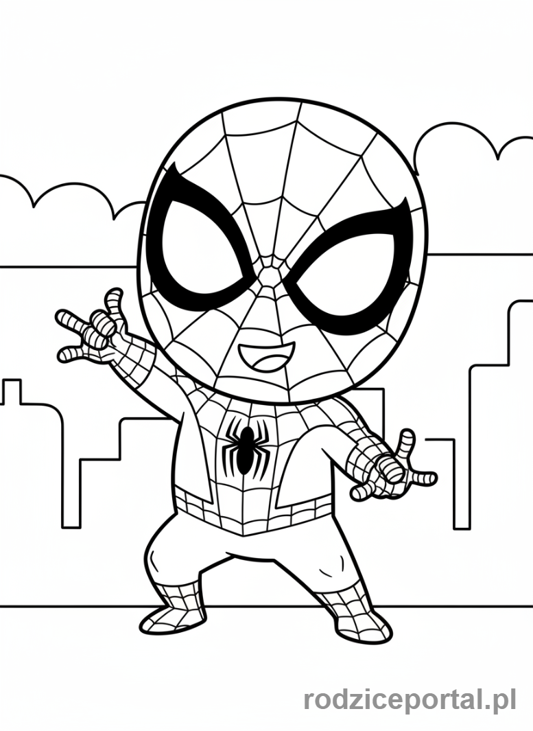 Kolorowanka Spider Man - Chibi Spider-Man, urocza poza