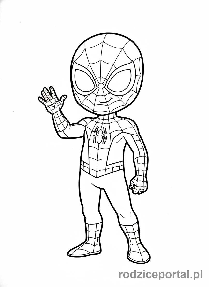 Kolorowanka Spider Man - Młody Spider-Man, uśmiechnięty