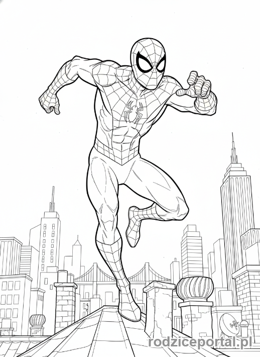 Kolorowanka Spider Man - Spider-Man biegnący po dachu
