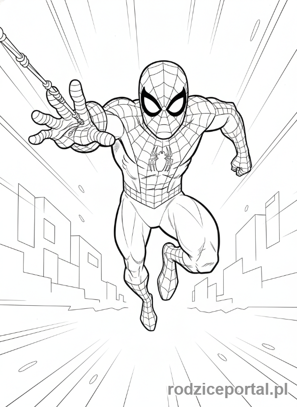 Kolorowanka Spider Man - Spider-Man biegnący w stronę widza.