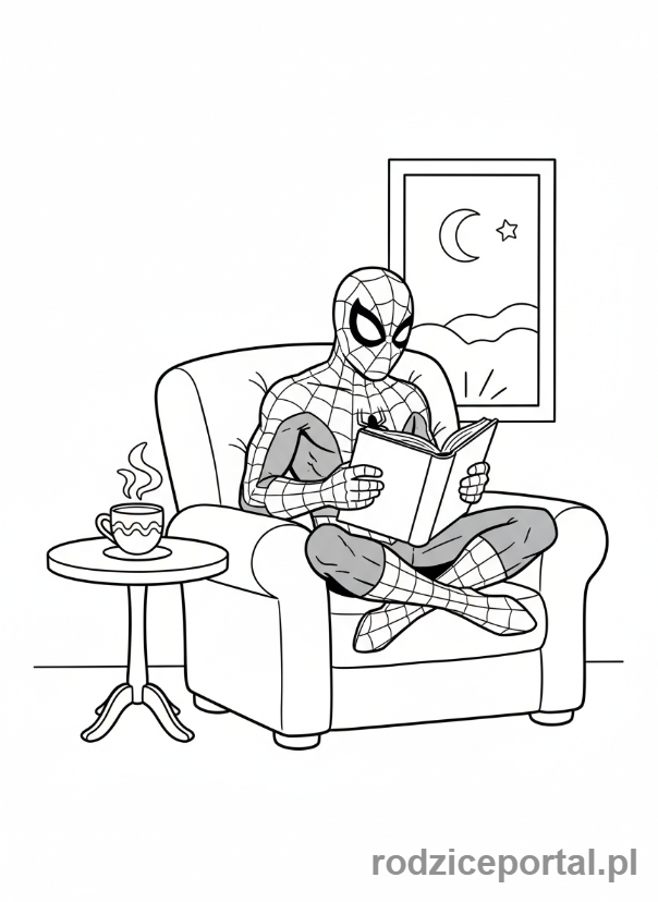 Kolorowanka Spider Man - Spider-Man czytający książkę