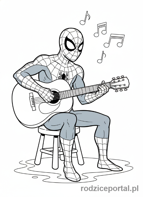 Kolorowanka Spider Man - Spider-Man grający na gitarze
