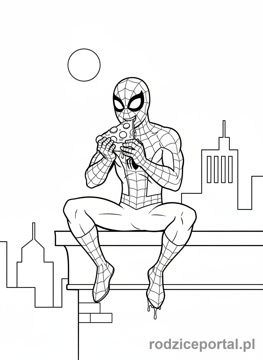 Kolorowanka Spider Man - Spider-Man jedzący pizzę