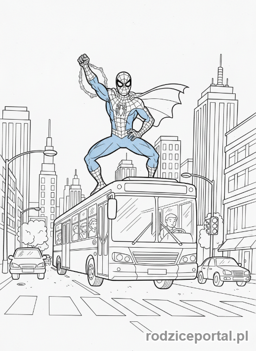 Kolorowanka Spider Man - Spider-Man na dachu autobusu