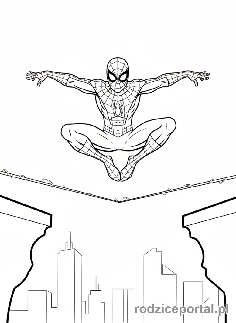 Kolorowanka Spider Man - Spider-Man na linie pajęczej