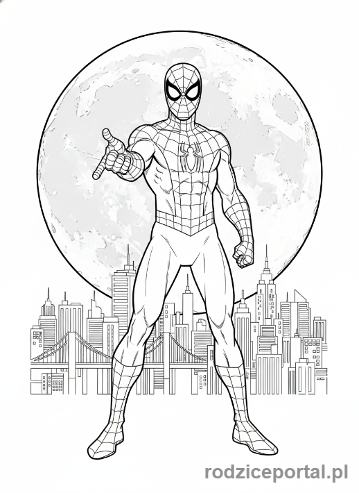 Kolorowanka Spider Man - Spider-Man na tle księżyca