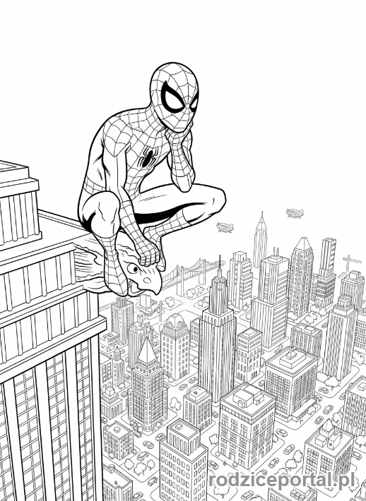 Kolorowanka Spider Man - Spider-Man oglądający miasto z góry