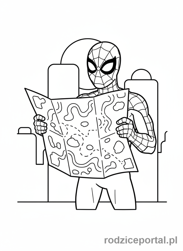 Kolorowanka Spider Man - Spider-Man patrzący na mapę
