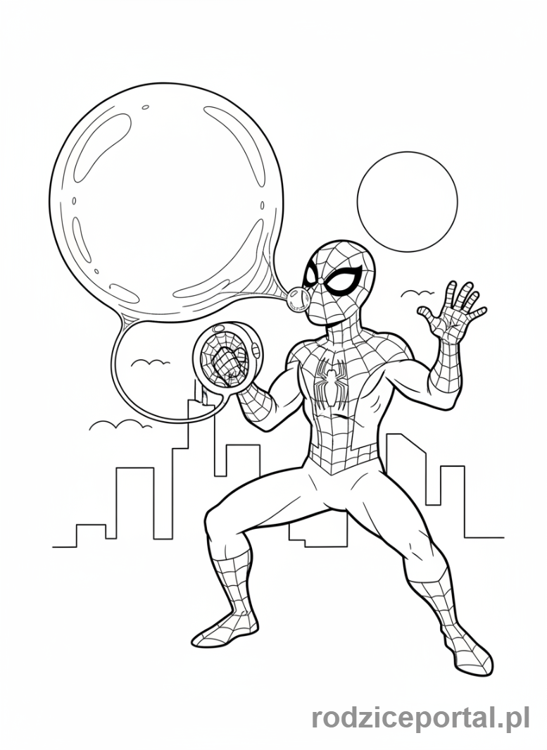 Kolorowanka Spider Man - Spider-Man robiący pajęczynowy balon