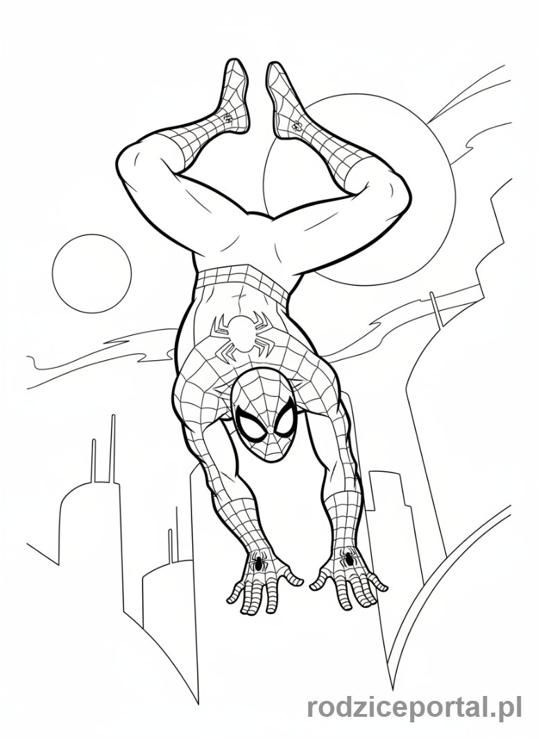 Kolorowanka Spider Man - Spider-Man robiący przewrót w powietrzu