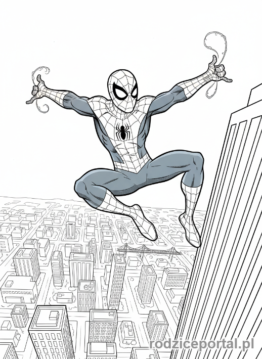 Kolorowanka Spider Man - Spider-Man skaczący z wieżowca
