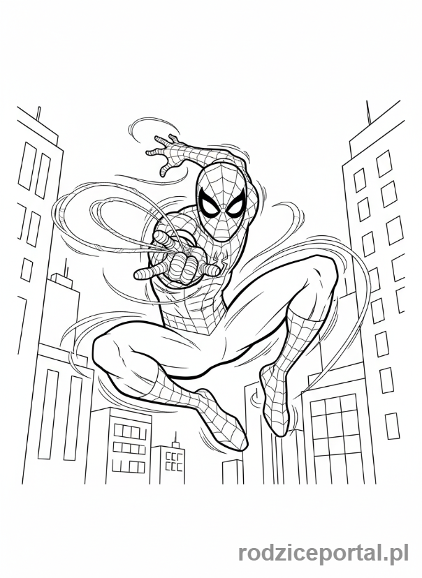 Kolorowanka Spider Man - Spider-Man w akcji, strzelający pajęczyną