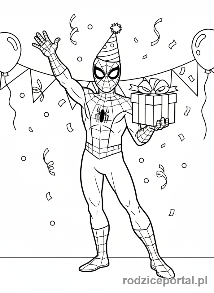 Kolorowanka Spider Man - Spider-Man w czapce imprezowej