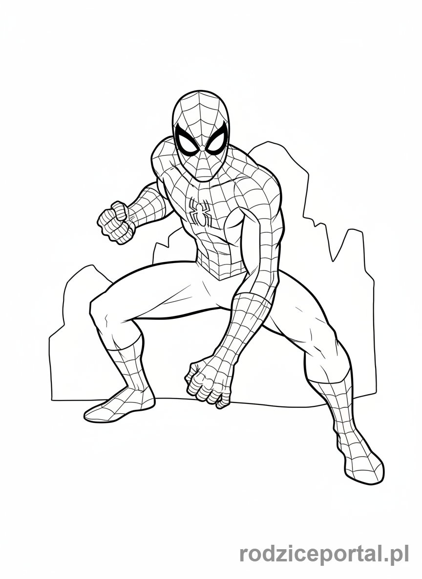 Kolorowanka Spider Man - Spider-Man w pozie gotowej do walki