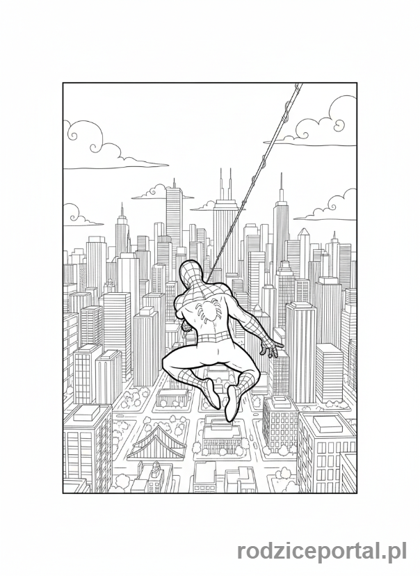 Kolorowanka Spider Man - Spider-Man w tle miast