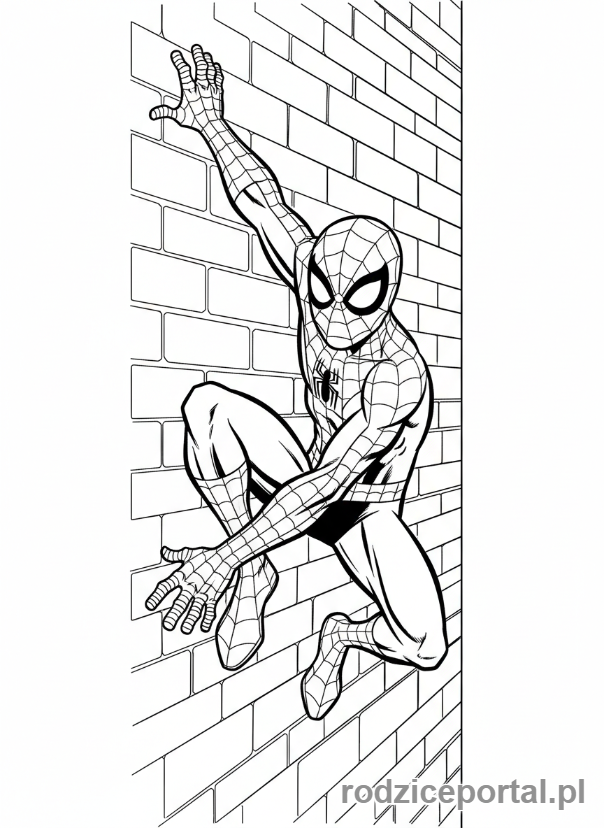 Kolorowanka Spider Man - Spider-Man wspinający się po ścianie.