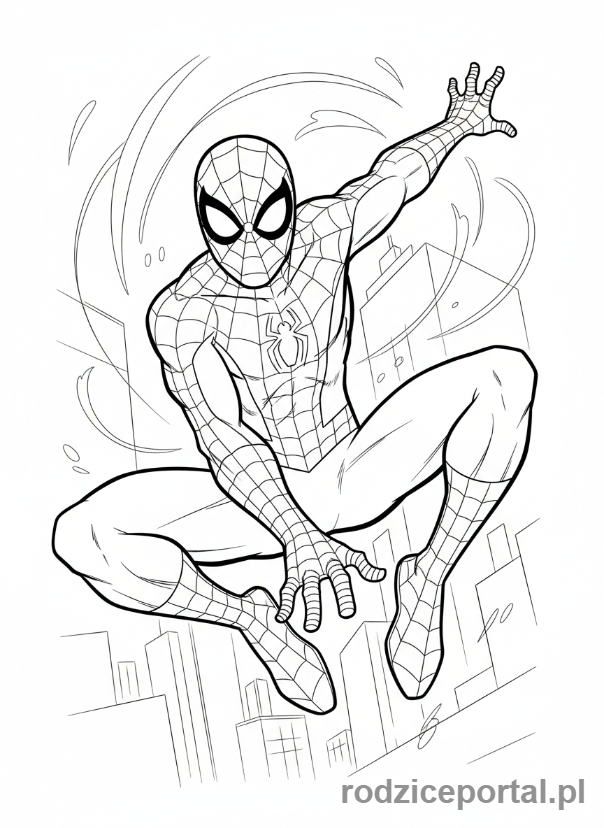 Kolorowanka Spider Man - Spider-Man wykonujący skok.