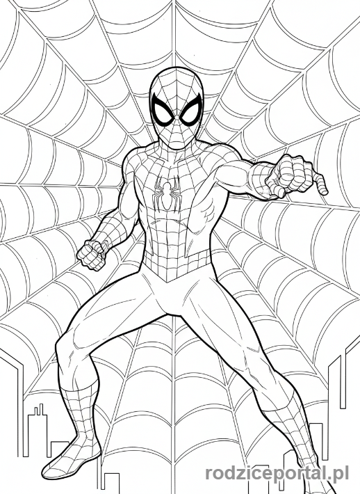 Kolorowanka Spider Man - Spider-Man z pajęczyną w tle