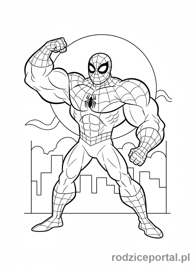 Kolorowanka Spider Man - Spider-Man z przesadzonymi mięśniami