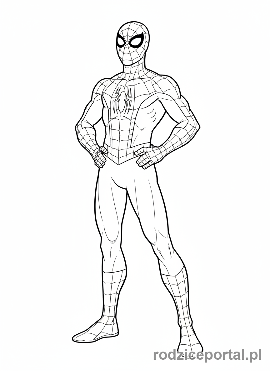 Kolorowanka Spider Man - Spider-Man z rękami na biodrach