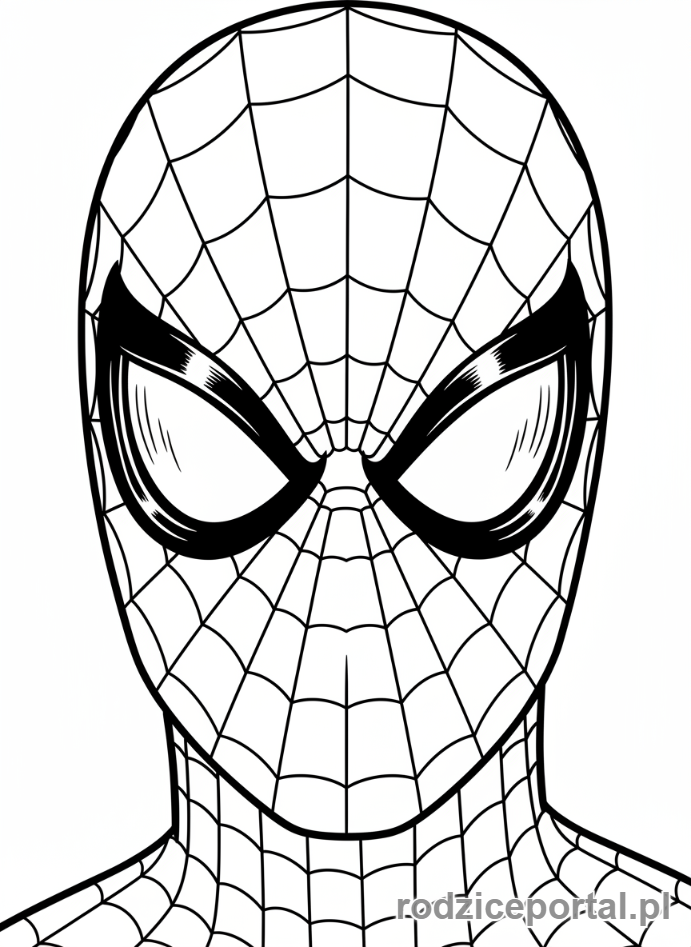Kolorowanka Spider Man - Zbliżenie na maskę Spider-Mana.