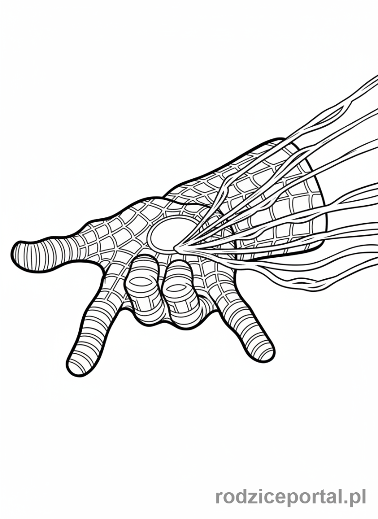 Kolorowanka Spider Man - Zbliżenie na rękę Spider-Mana strzelającą pajęczyną