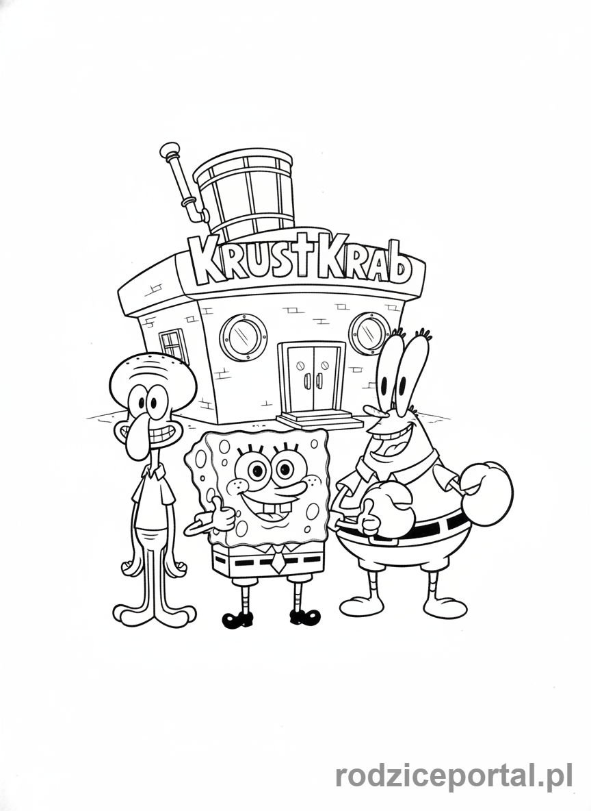 Kolorowanka Spongebob - Cała załoga Krusty Krab.