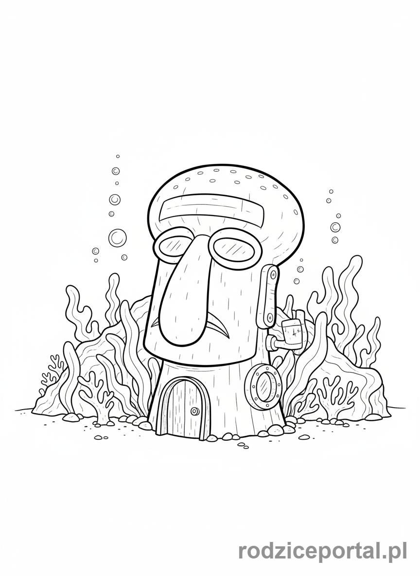 Kolorowanka Spongebob - Dom Skalmara - moai.