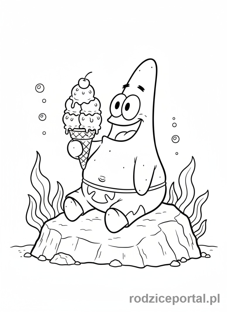 Kolorowanka Spongebob - Patryk jedzący lody.