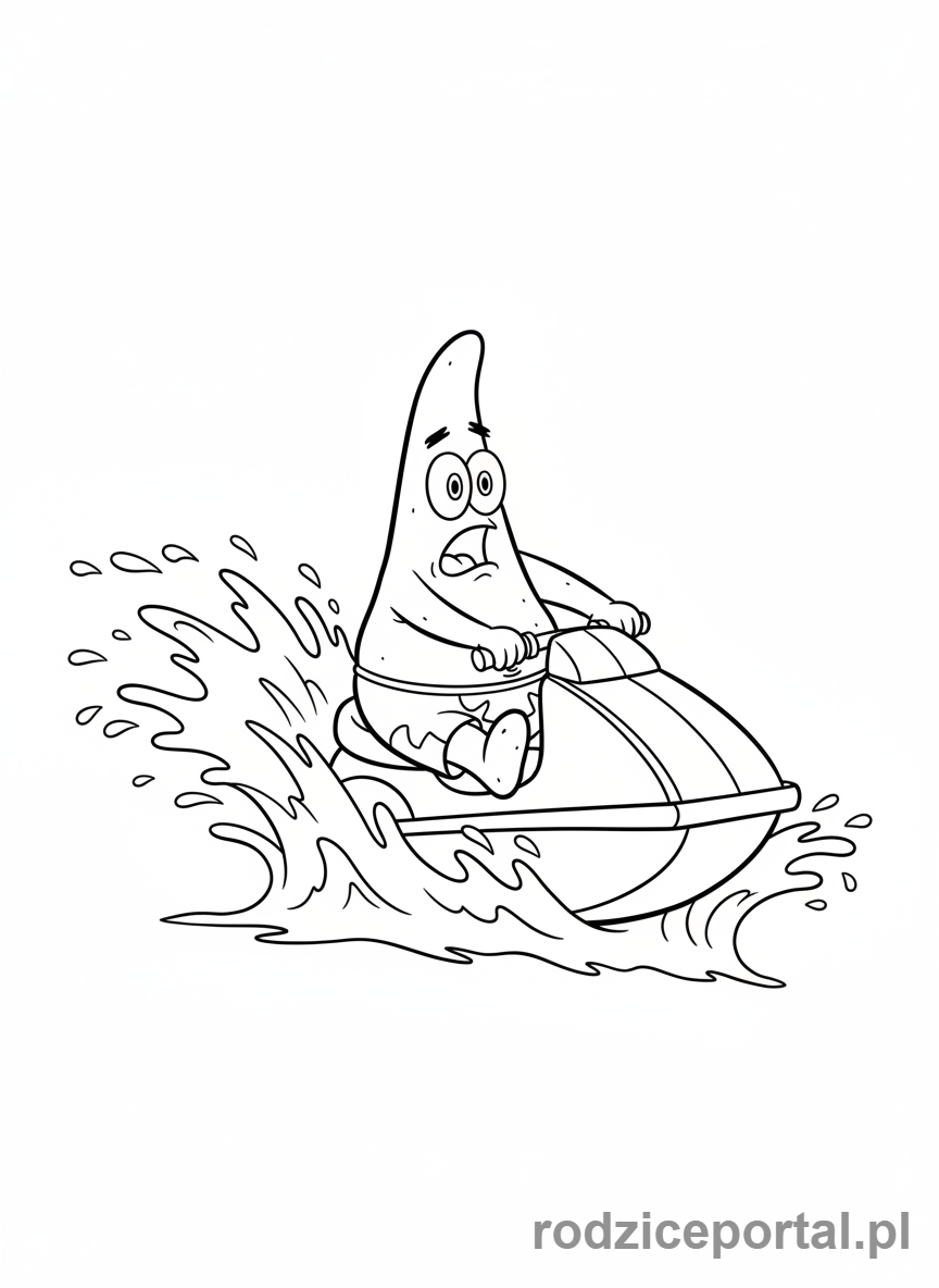 Kolorowanka Spongebob - Patryk na skuterze wodnym.